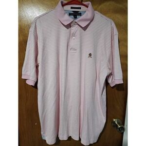 Tommy Hilfiger Mercerized Luxury Cotton Mens‎ Large Pink White Striped Polo